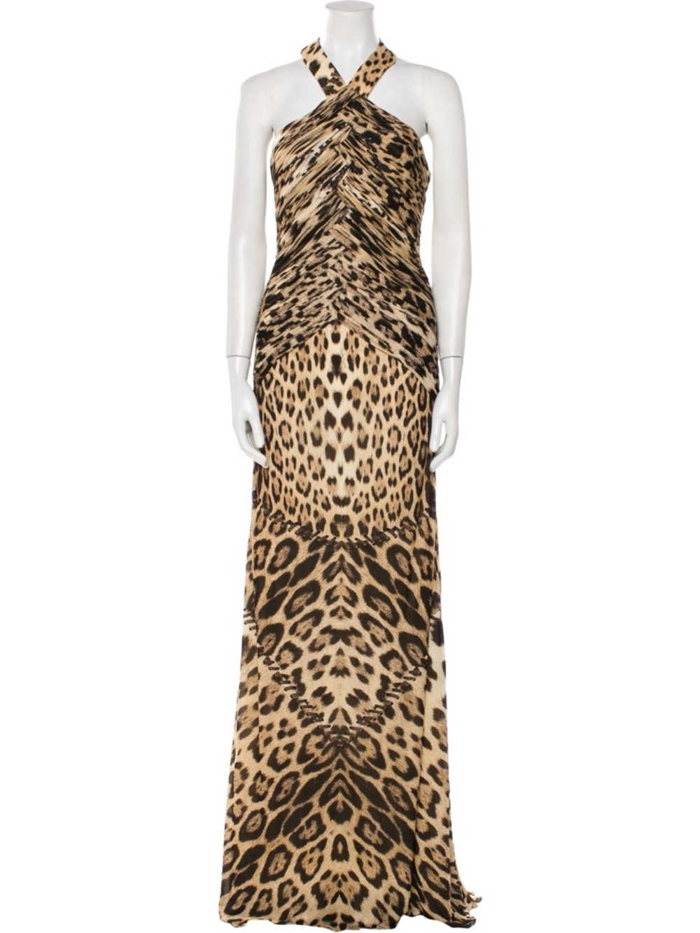 Roberto Cavalli Vintage Rare Leopard-Print Halter Maxi Dress - Beige & Black